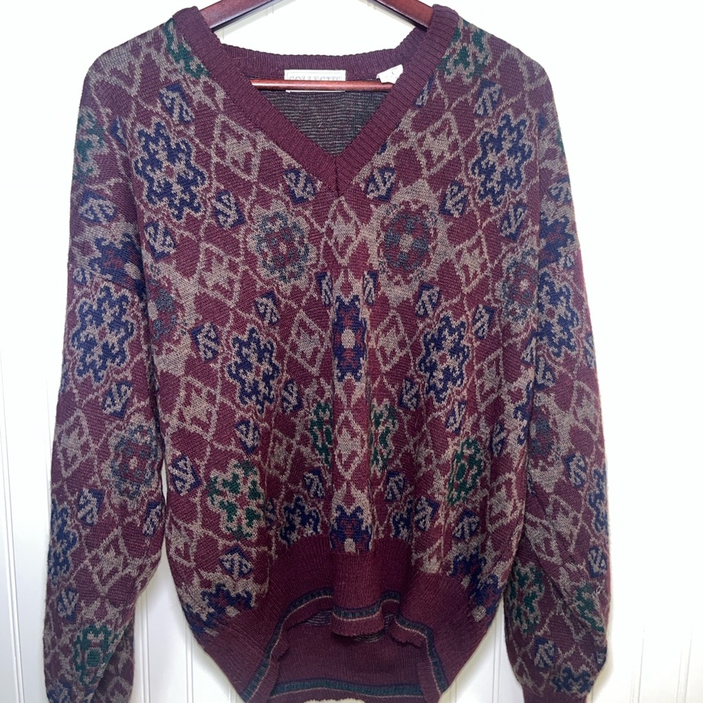 Brookstone Burgundy and Gray Knit Sweater